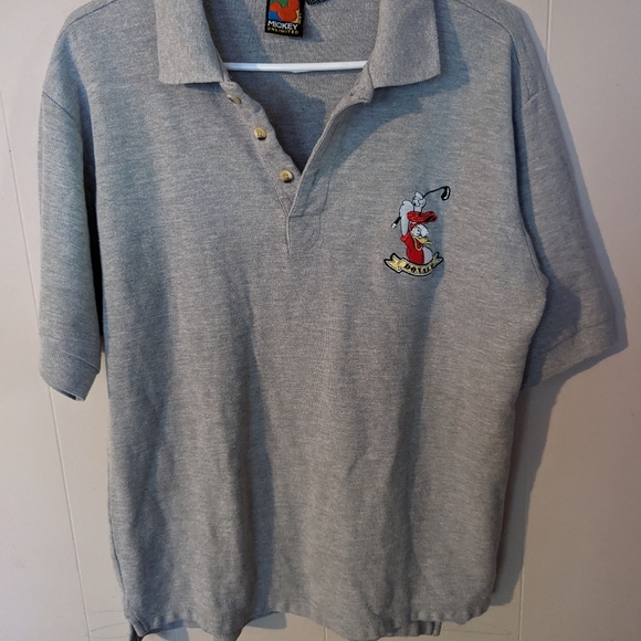 Disney Unlimited Mens Sz Medium Embroidered Donald Duck Golfing Polo Shirt Gray - Picture 6 of 7